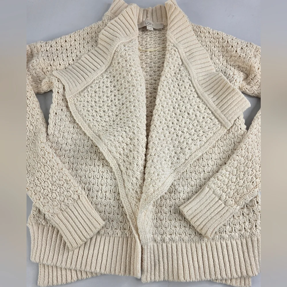 Loft Cream Open-Front Size S Cardigan Sweater Classic 3126-CN